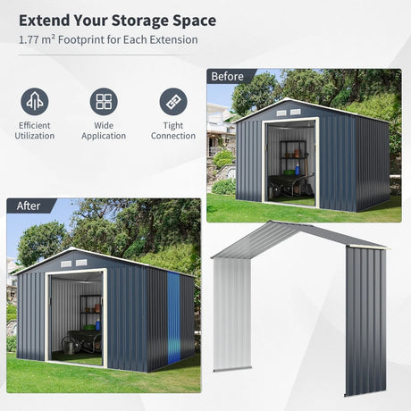 Outdoor Storage Shed with 4 Vents and Double Sliding Door-277cm Storage Shed Extension