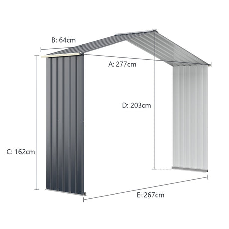 Outdoor Storage Shed with 4 Vents and Double Sliding Door-277cm Storage Shed Extension
