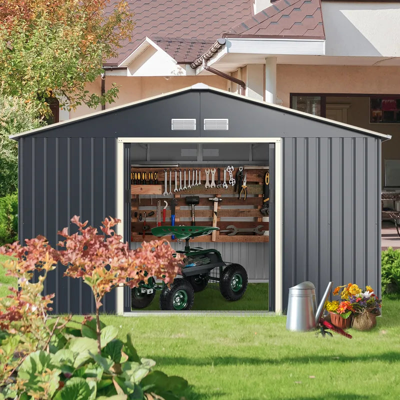 Outdoor Storage Shed with 4 Vents and Double Sliding Door-340x255cm Storage Shed