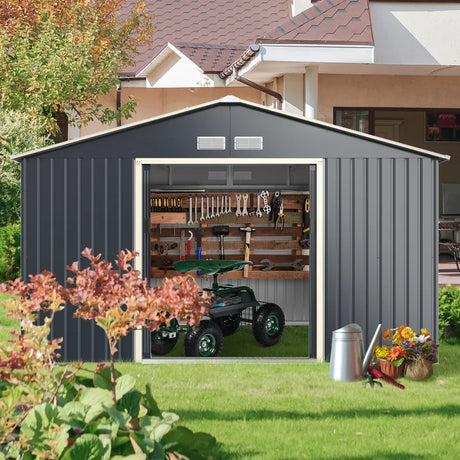 Outdoor Storage Shed with 4 Vents and Double Sliding Door-340x255cm Storage Shed