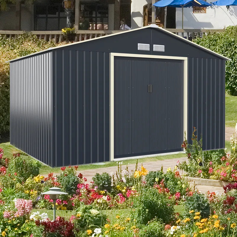 Outdoor Storage Shed with 4 Vents and Double Sliding Door-340x255cm Storage Shed