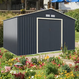 Outdoor Storage Shed with 4 Vents and Double Sliding Door-340x255cm Storage Shed