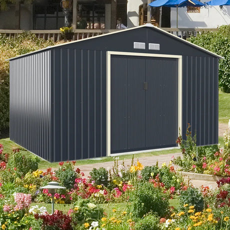 Outdoor Storage Shed with 4 Vents and Double Sliding Door-340x255cm Storage Shed