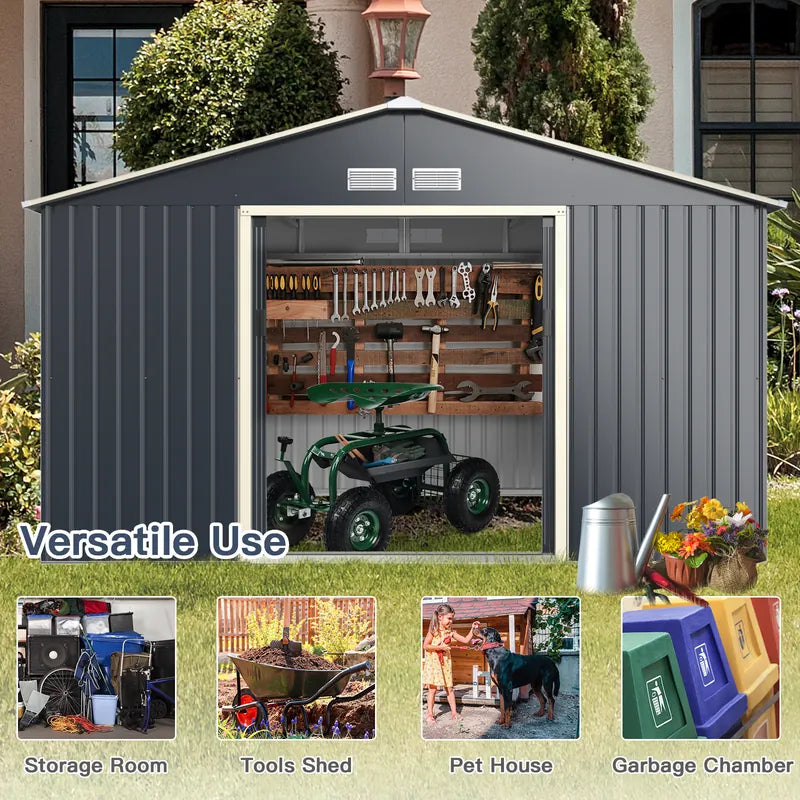 Outdoor Storage Shed with 4 Vents and Double Sliding Door-340x255cm Storage Shed