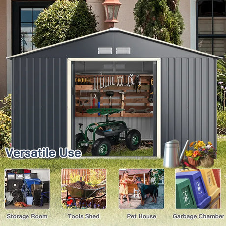 Outdoor Storage Shed with 4 Vents and Double Sliding Door-340x255cm Storage Shed