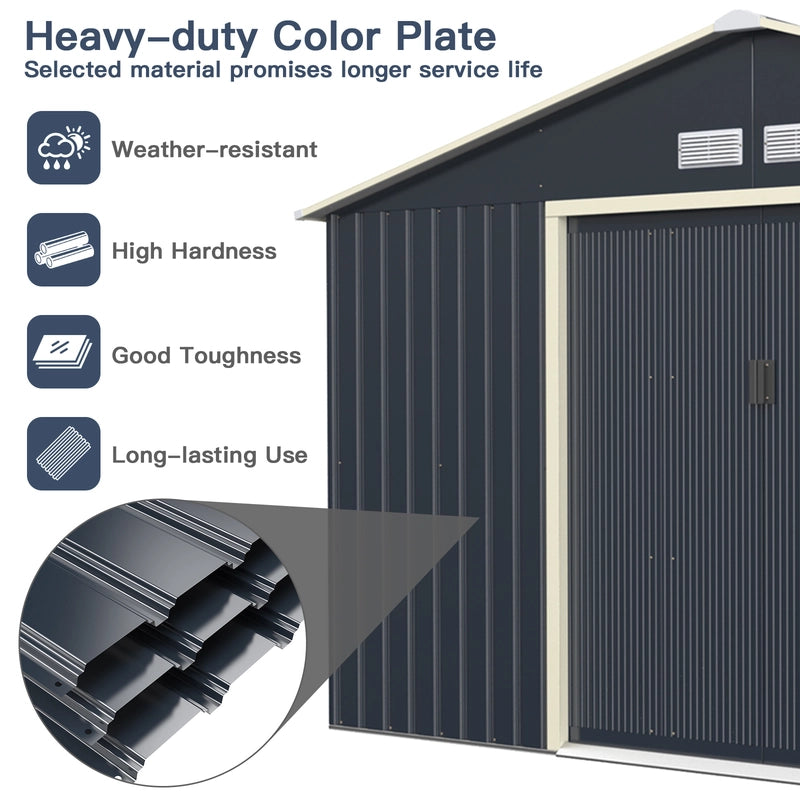 Outdoor Storage Shed with 4 Vents and Double Sliding Door-340x255cm Storage Shed