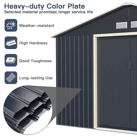 Outdoor Storage Shed with 4 Vents and Double Sliding Door-340x255cm Storage Shed