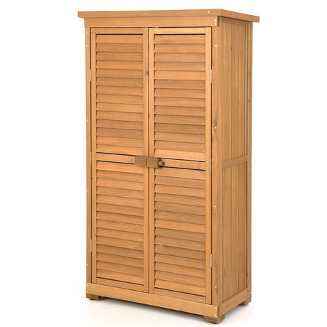 Outdoor Wooden Garden Tool Storage Cabinet-Natural