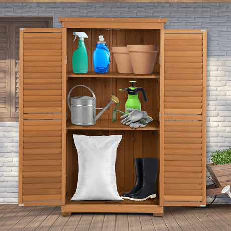 Outdoor Wooden Garden Tool Storage Cabinet-Natural