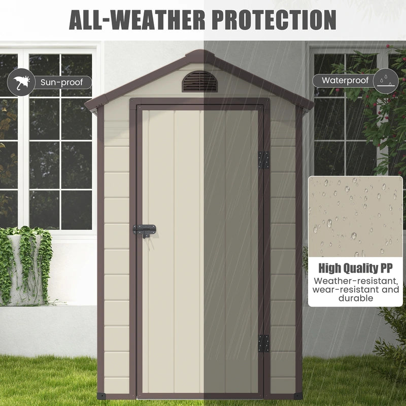 Outdoor Storage Shed with Lockable Door Window and Air Vents-Beige