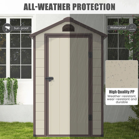 Outdoor Storage Shed with Lockable Door Window and Air Vents-Beige