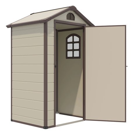 Outdoor Storage Shed with Lockable Door Window and Air Vents-Beige
