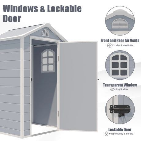 Outdoor Storage Shed with Lockable Door Window and Air Vents-Grey