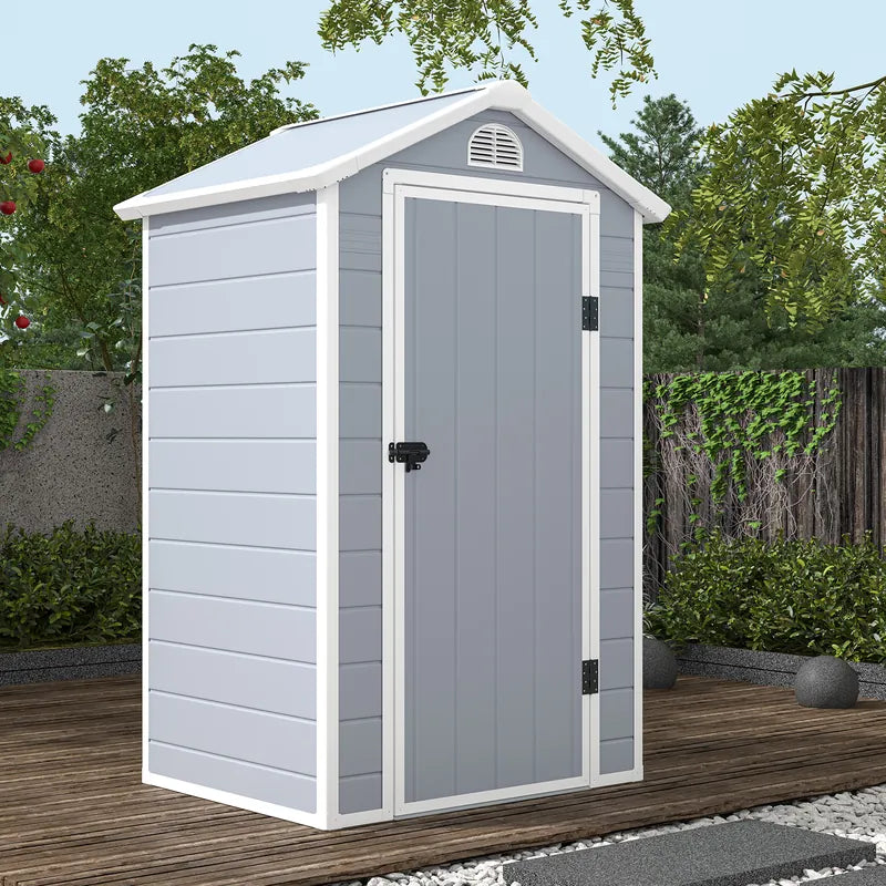 Outdoor Storage Shed with Lockable Door Window and Air Vents-Grey