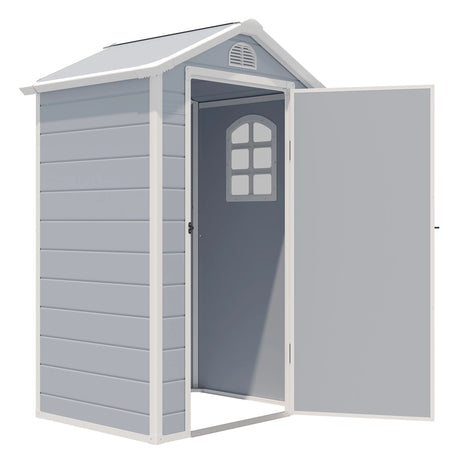 Outdoor Storage Shed with Lockable Door Window and Air Vents-Grey