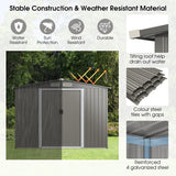 Galvanized steel tool shed with foundation &amp; double doors &amp; ramp 260 x 207 x 180 cm grey