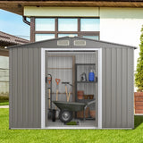 Galvanized steel tool shed with foundation &amp; double doors &amp; ramp 260 x 207 x 180 cm grey