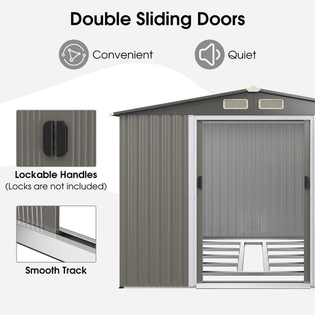 Galvanized steel tool shed with foundation &amp; double doors &amp; ramp 260 x 207 x 180 cm grey