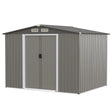 Galvanized steel tool shed with foundation &amp; double doors &amp; ramp 260 x 207 x 180 cm grey
