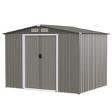 Galvanized steel tool shed with foundation &amp; double doors &amp; ramp 260 x 207 x 180 cm grey