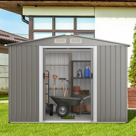 Outdoor Storage Shed with Foundation for Garden Yard-Light Grey