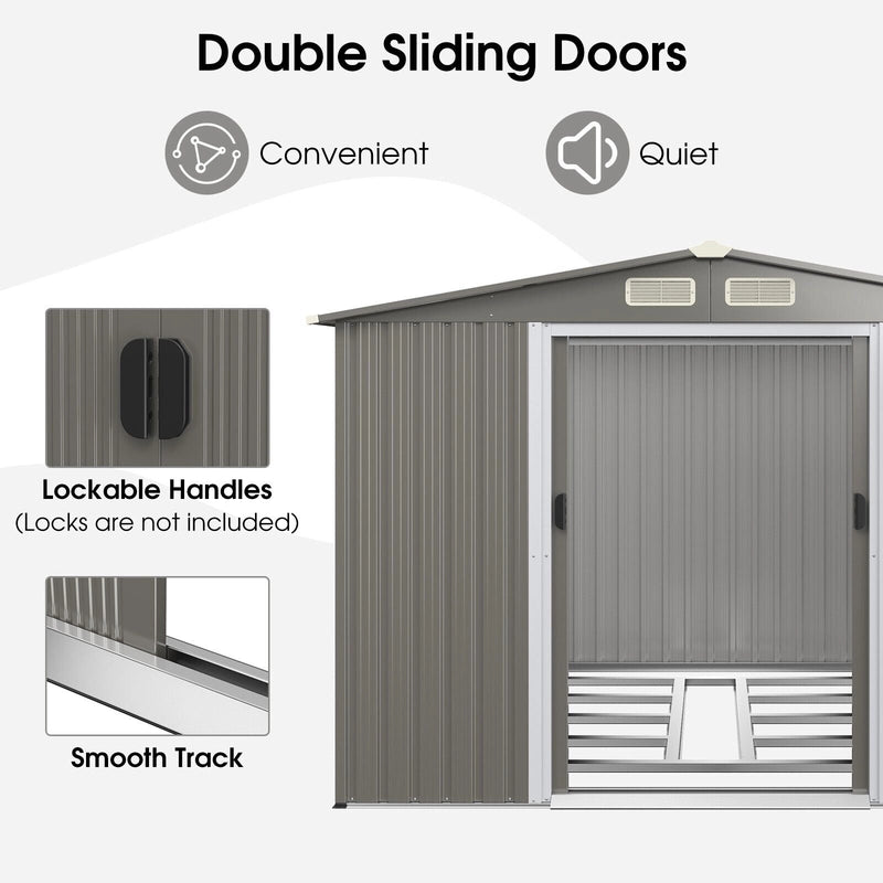 Outdoor Storage Shed with Foundation for Garden Yard-Light Grey