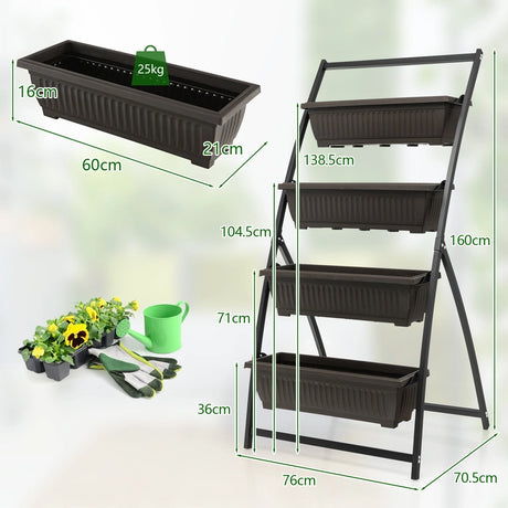 4-Tier Vertical Raised Garden Bed with 4 Containers and Drainage Holes-M