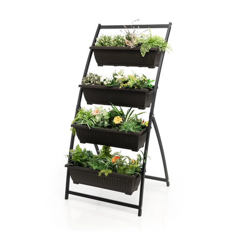 4-Tier Vertical Raised Garden Bed with 4 Containers and Drainage Holes-M