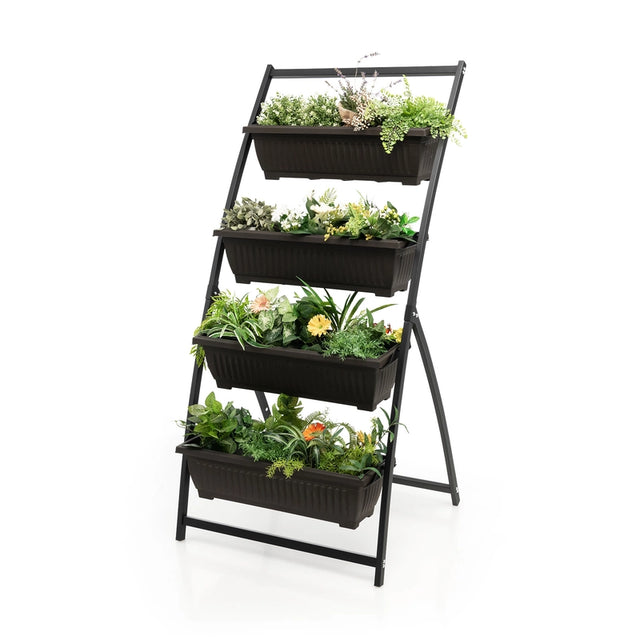 4-Tier Vertical Raised Garden Bed with 4 Containers and Drainage Holes-M
