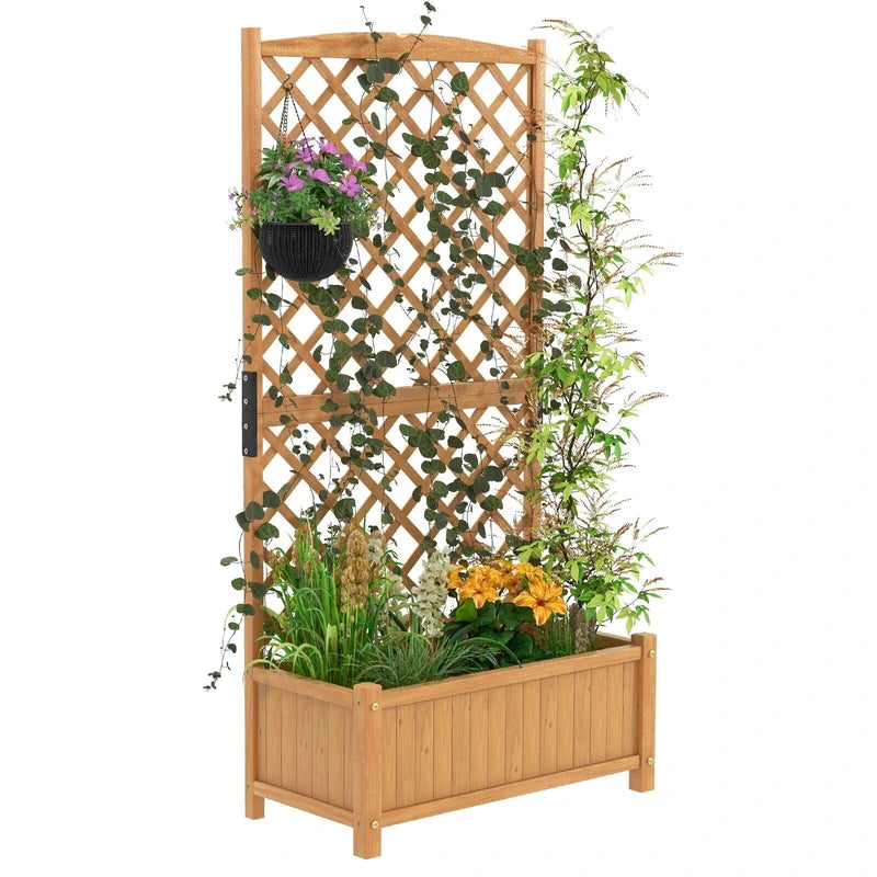 Planter Raised Bed with Trellis for Plant Flower Climbing-Orange
