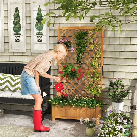 Planter Raised Bed with Trellis for Plant Flower Climbing-Orange