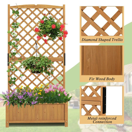 Planter Raised Bed with Trellis for Plant Flower Climbing-Orange