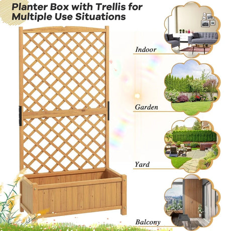Planter Raised Bed with Trellis for Plant Flower Climbing-Orange