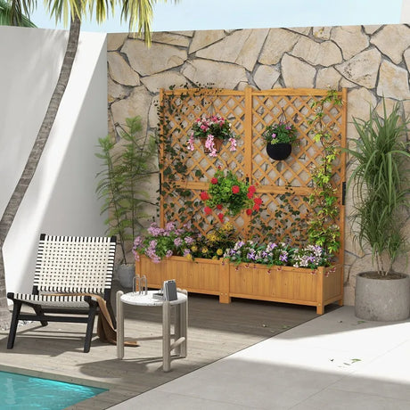 Planter Raised Bed with Trellis for Plant Flower Climbing-Orange