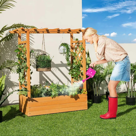 Raised Garden Bed with Top & Side Trellis for Garden