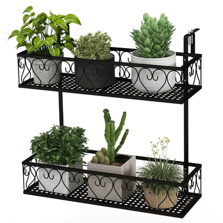 Flower Pot Holder with Adjustable Hooks and 2 Planter Baskets