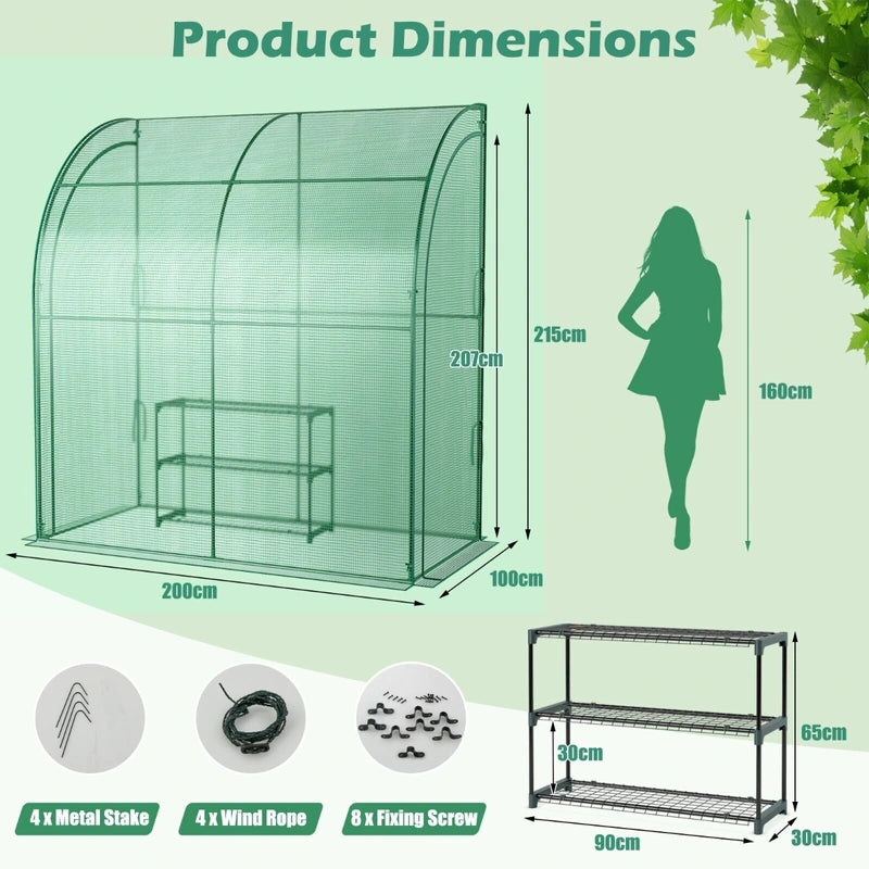7 x 3.5 x 7 Feet Lean-to Greenhouse with Flower Rack