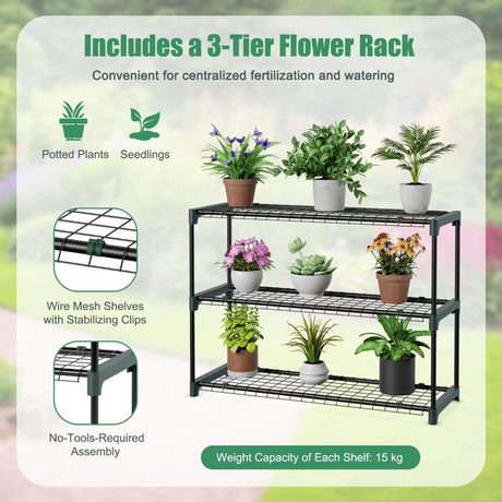 7 x 3.5 x 7 Feet Lean-to Greenhouse with Flower Rack