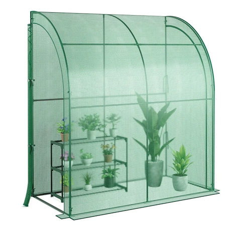 7 x 3.5 x 7 Feet Lean-to Greenhouse with Flower Rack