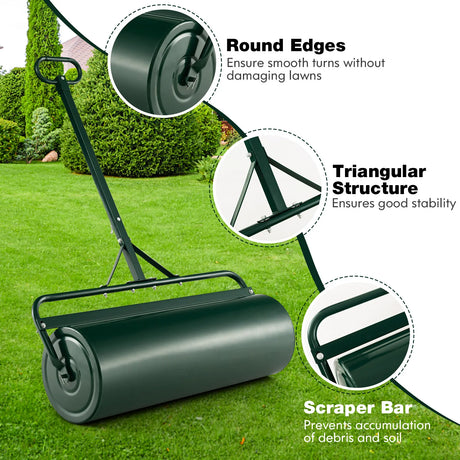 Metal Lawn Roller with Detachable Gripping Handle-Green