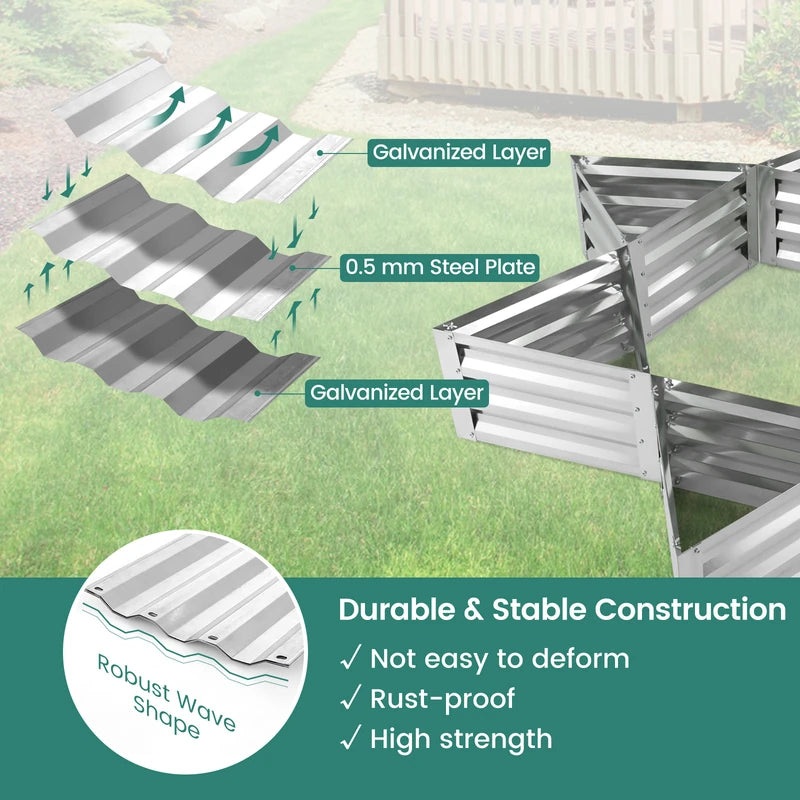 6 Pieces Triangular Galvanized Raised Garden Bed-Silver