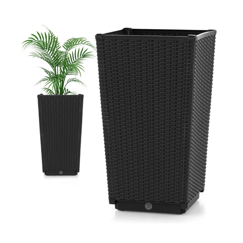 Outdoor Wicker Flower Pot Set of 2 with Drainage Hole for Porch Balcony