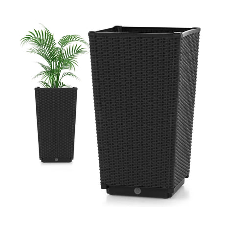 Outdoor Wicker Flower Pot Set of 2 with Drainage Hole for Porch Balcony