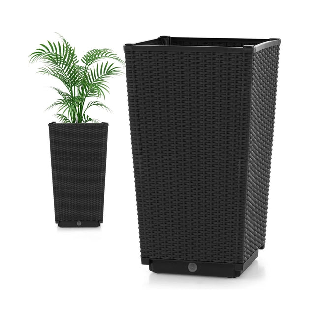 Outdoor Wicker Flower Pot Set of 2 with Drainage Hole for Porch Balcony