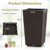 Outdoor Wicker Flower Pot Set of 2 with Drainage Hole for Porch Balcony-Brown