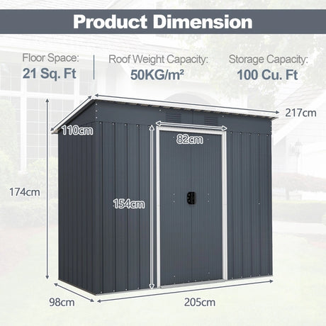 3.6 x 7.1 FT Outside Garden Storage Shed Tool House with Ground Foundation Frame
