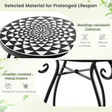 Small Plant Stand with Weather Resistant Ceramic Tile Tabletop-Black & White