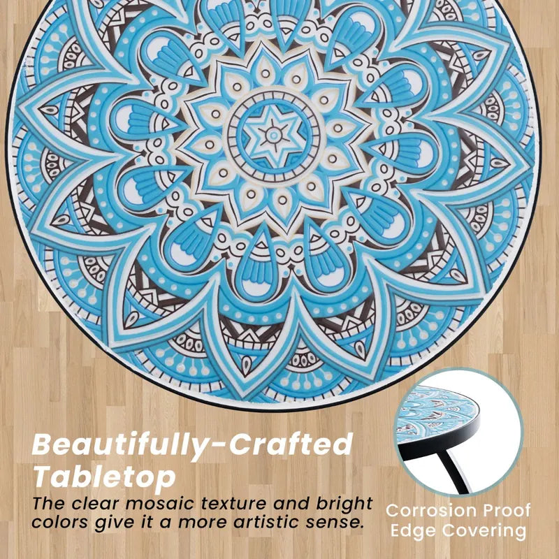 35 cm Round Patio End Table with Ceramic Tile Top