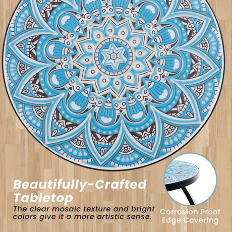 35 cm Round Patio End Table with Ceramic Tile Top