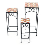 Metal Plant Stand Set of 3 with Mosaic Tile-Yellow